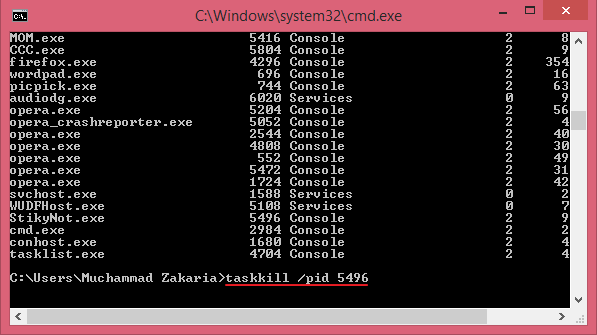 ketikkan taskkill pid 5496