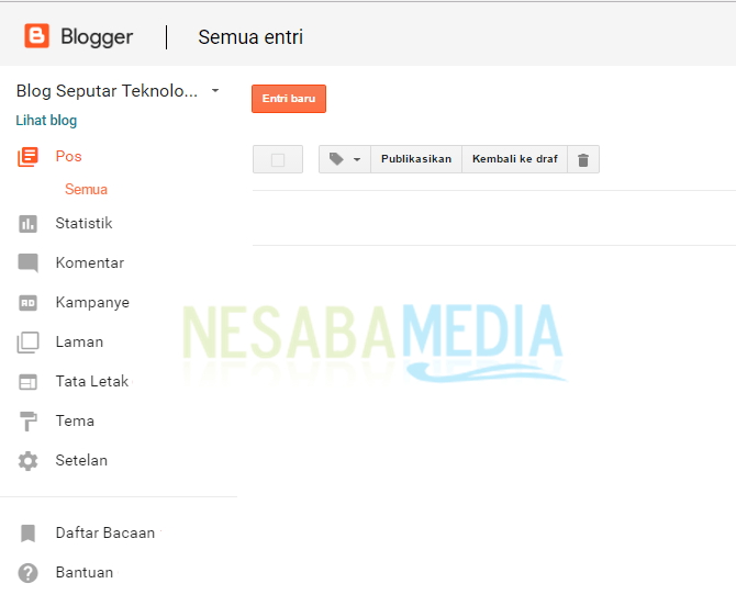 menu dan tombol pada blogger