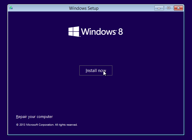 Pilih Install now windows 8