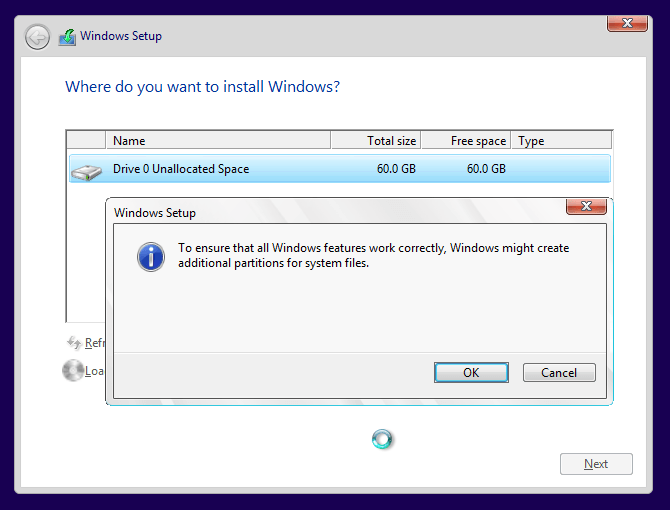 pilih Yes untuk pembuatan system reserved pada windows 8