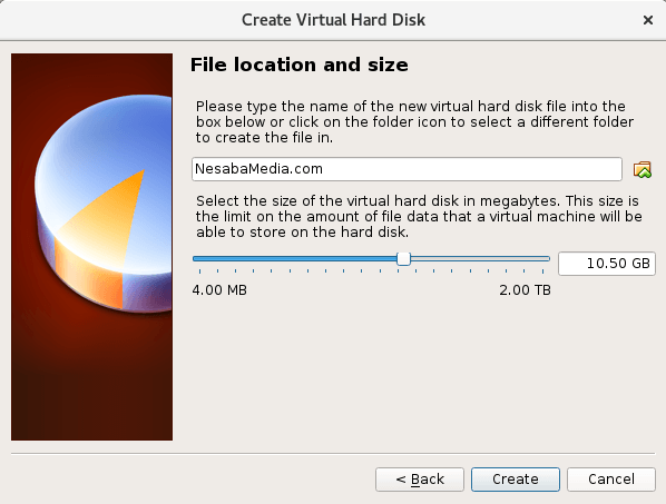 pilih create for virtual hdd