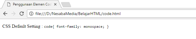 Penggunaan tag code di html