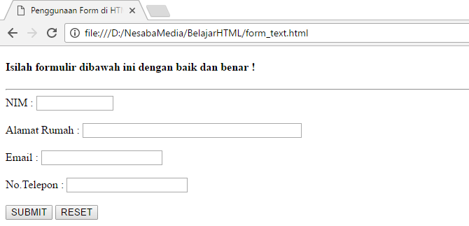 cara membuat form di HTML