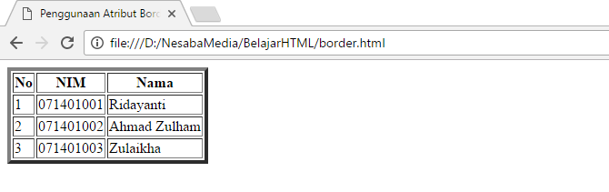 penggunaan border 2 di html