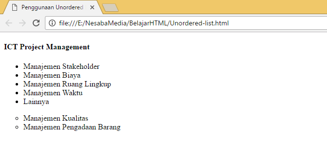 cara membuat daftar di html