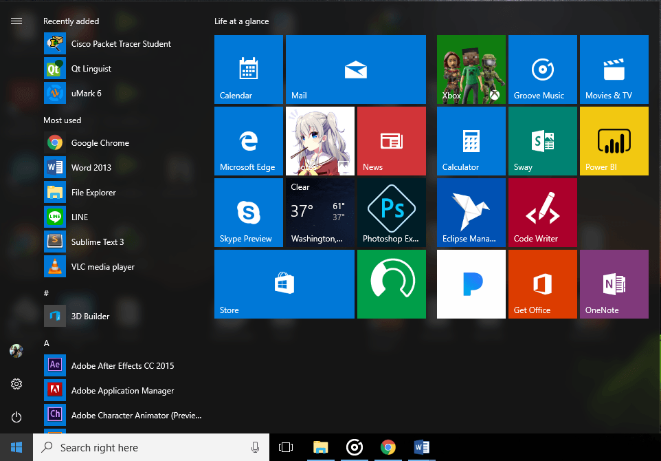 Fitur Aero Start Menu