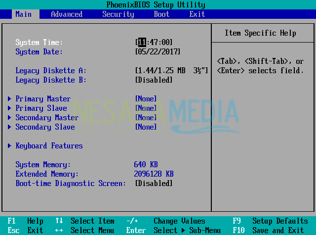 tampilan awal BIOS windows 10