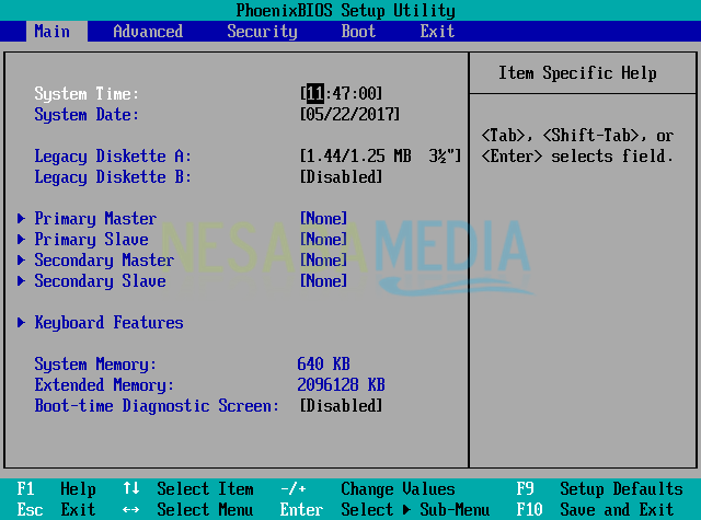 Tekan tombol DEL (Delete) untuk masuk BIOS