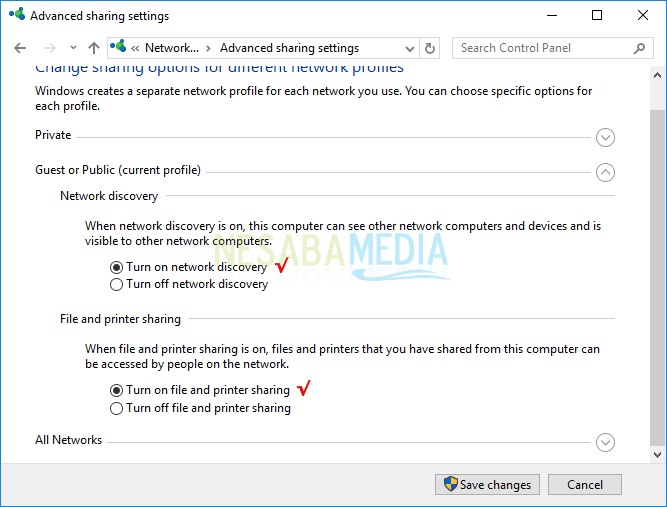 turn on file and printer sharing