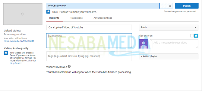 proses uploading di youtube