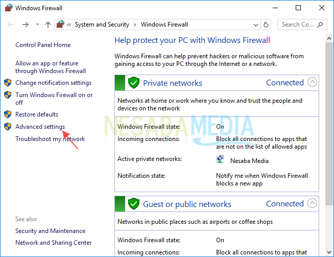 mematikan firewall