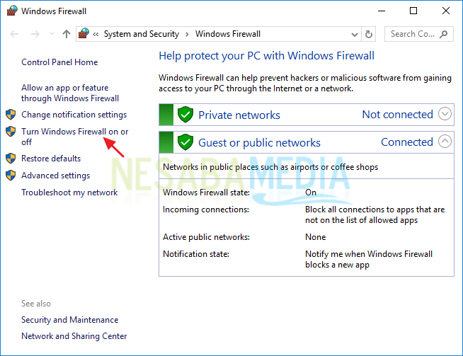 mematikan firewall windows 