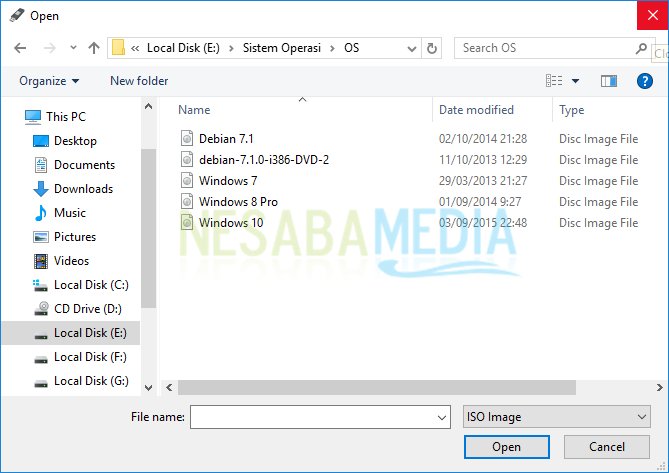 pilih file ISO yang anda inginkan