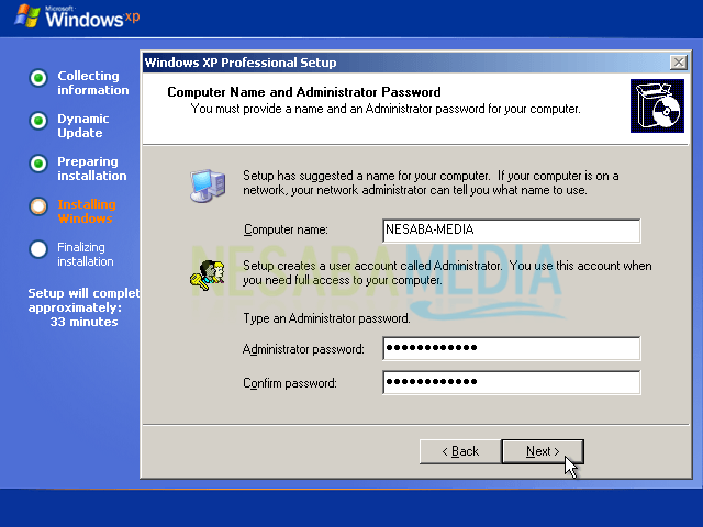 masukkan password product key windows xp