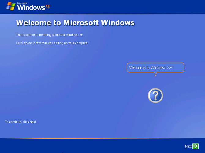 pilih next untuk halaman welcome windows xp