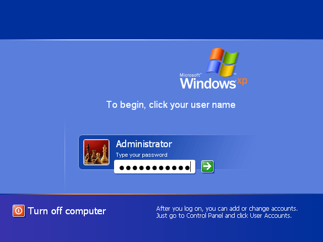 masukkan password admin untuk masuk di desktop windows xp