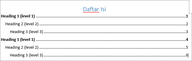 cara membuat daftar isi otomatis di word