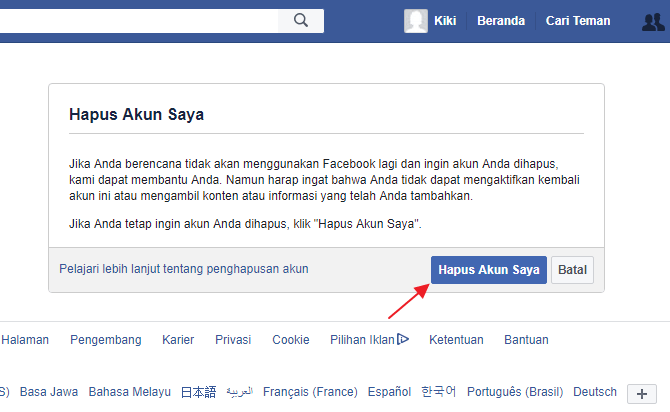 cara menghapus akun facebook permanen