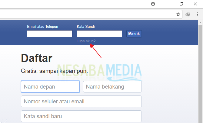 lupa kata sandi facebook