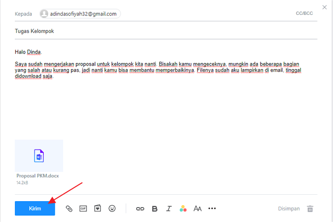klik Send untuk mengirim email