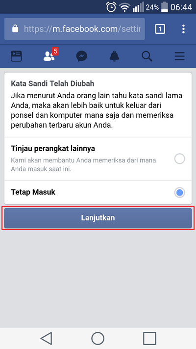 cara mengganti kata sandi facebook di HP