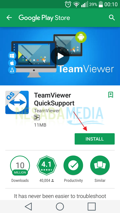 menginstall aplikasi TeamViewer QuickSupport