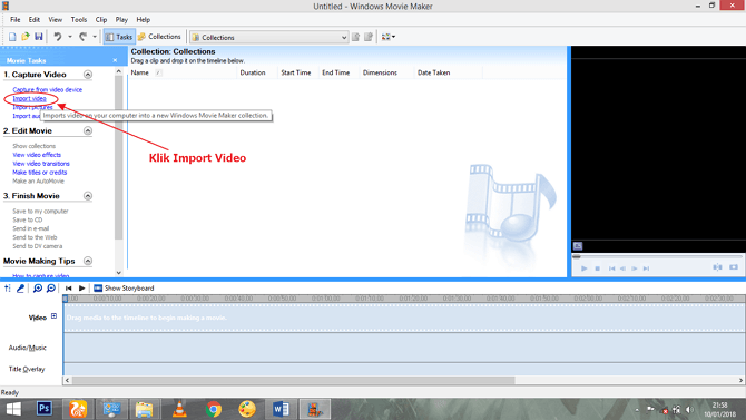  Import video yang akan diedit