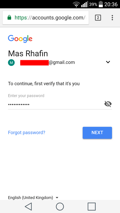 masukkan kembali password akun google anda