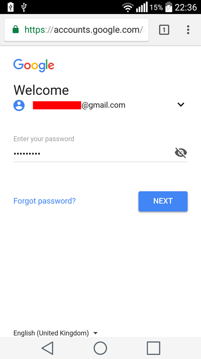 masukkan password akun google