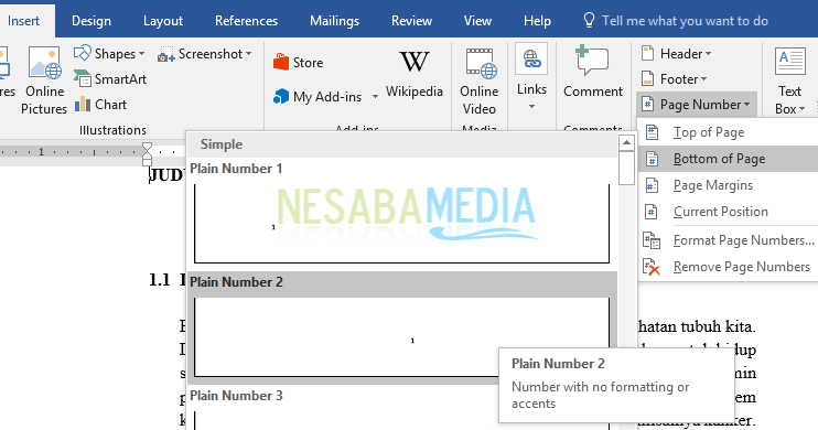 cara membuat nomor halaman skripsi