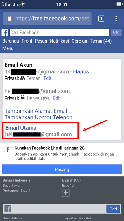 Langkah 10 - pilih email utama