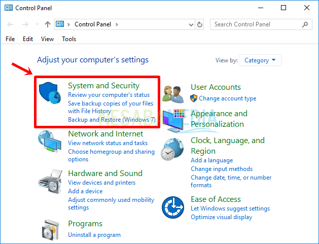 Langkah 2 - pilih system and security