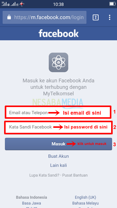 Langkah 3 web - isi email dan password