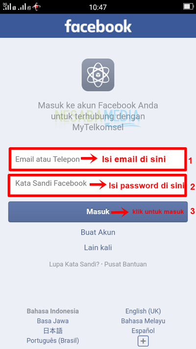 Langkah 4 app - isi email dan password