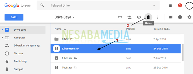 cara menghapus file di google drive