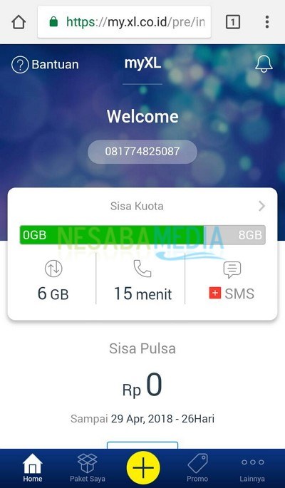 cara cek kuota XL lewat SMS