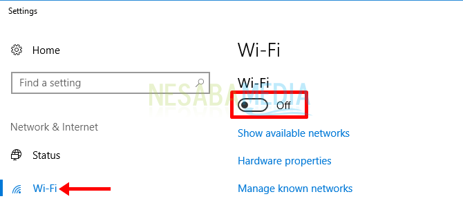Klik pada bagian Wi-Fi