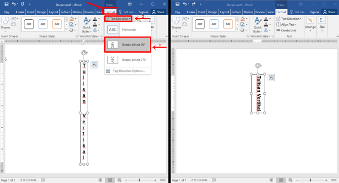 Langkah 6 - Pilih Format lalu Text decoration lalu Rotate all text 90 derajat dan berhasil