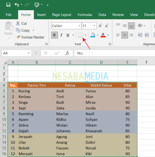 Memindahkan Tabel dari Excel ke Word 1