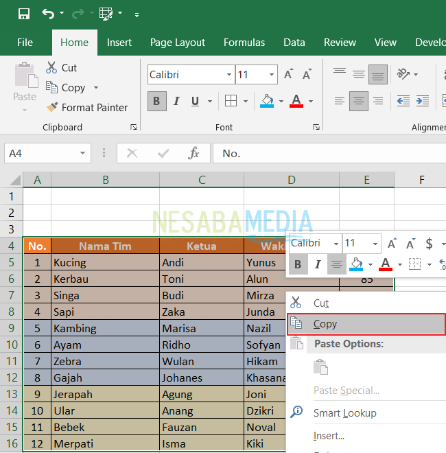 Memindahkan Tabel dari Excel ke Word 3