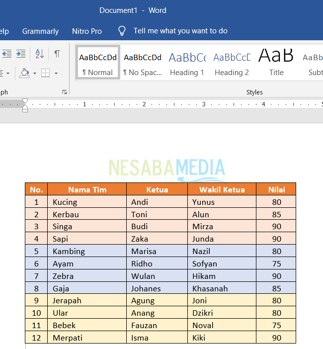 Memindahkan Tabel dari Excel ke Word 5