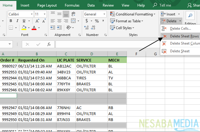 Cara Menghapus Kolom dan Baris Kosong di Excel 11