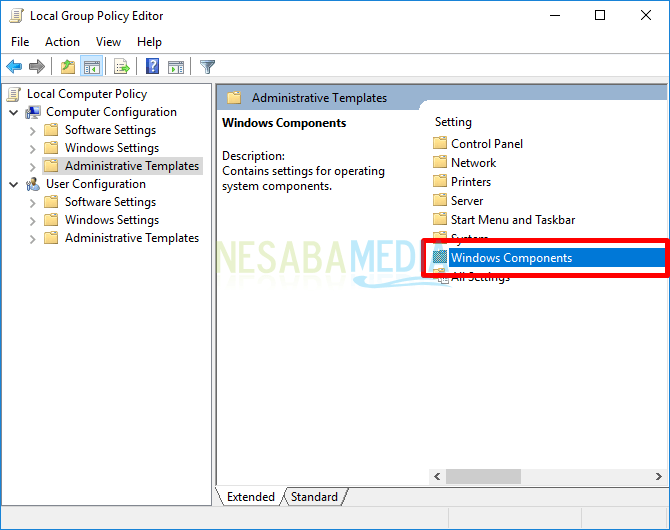 Langkah 3 - Windows Component