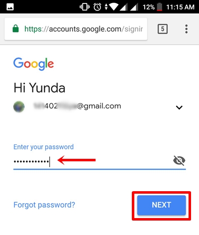 insert password gmail