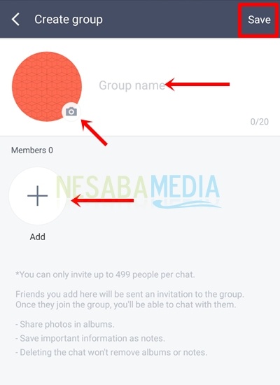 input group name, change group photo, and add group member