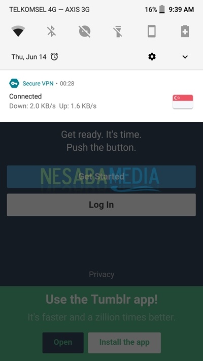connected of secure vpn on notification bar