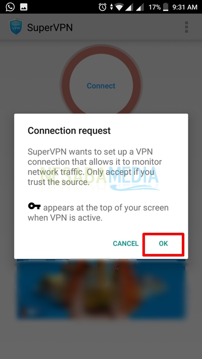 click OK to connection request