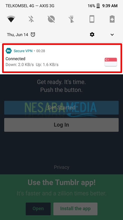 see notification of connecting vpn in status bar