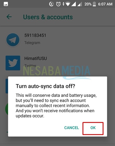 set to turn sync data off