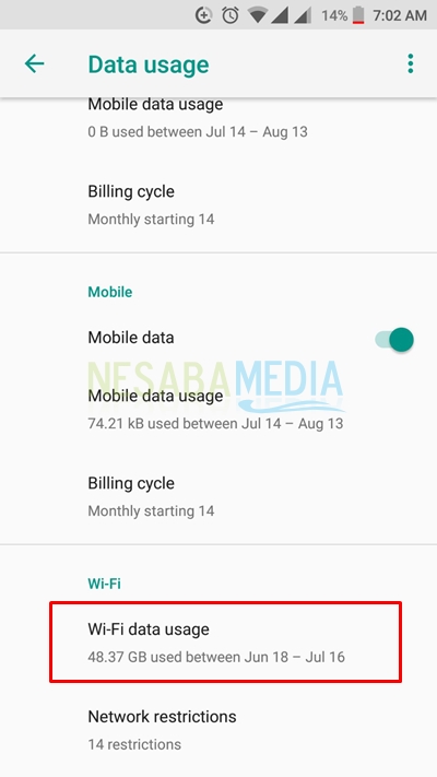 select mobile or wifi data usage